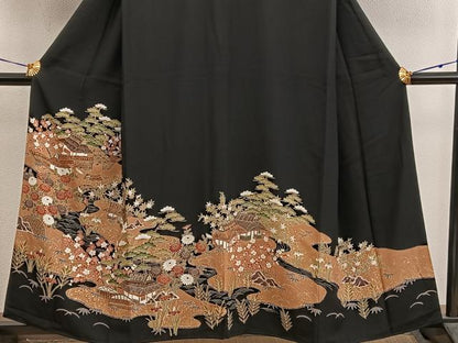 平和屋着物■豪華黒留袖 駒刺繍 松竹梅 金彩 正絹 逸品 BAAX5508mz
