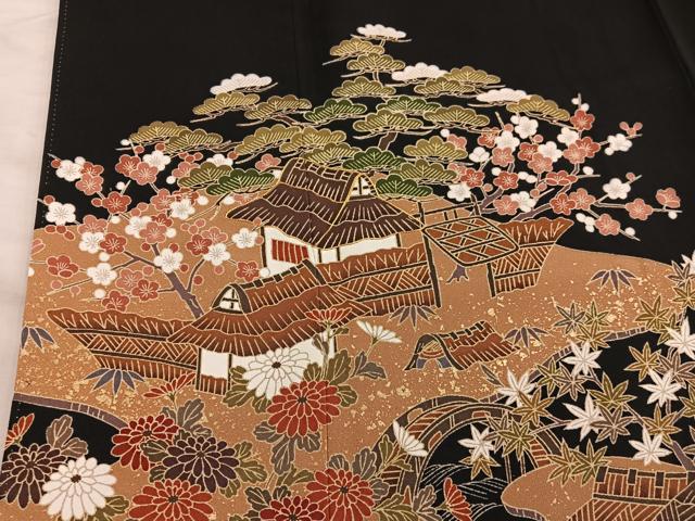 平和屋着物■豪華黒留袖 駒刺繍 松竹梅 金彩 正絹 逸品 BAAX5508mz