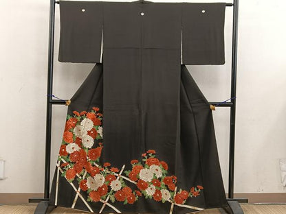 平和屋着物■豪華黒留袖　刺繍　菊　金彩　正絹　逸品　BAAX5509mz