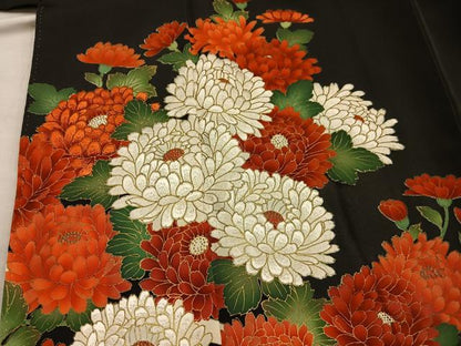 平和屋着物■豪華黒留袖　刺繍　菊　金彩　正絹　逸品　BAAX5509mz