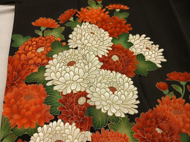 平和屋着物■豪華黒留袖　刺繍　菊　金彩　正絹　逸品　BAAX5509mz
