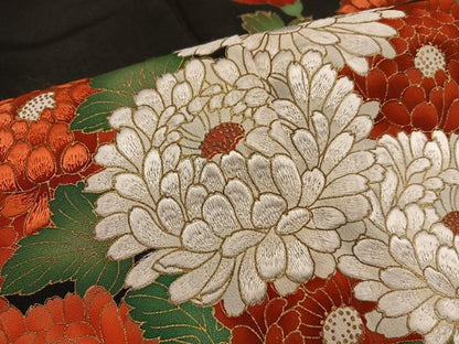 平和屋着物■豪華黒留袖　刺繍　菊　金彩　正絹　逸品　BAAX5509mz