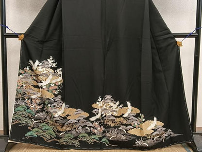 平和屋着物■豪華黒留袖　飛鶴花文　金彩　正絹　逸品　BAAX5510mz