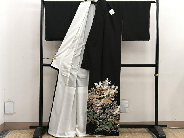 平和屋着物■豪華黒留袖　飛鶴花文　金彩　正絹　逸品　BAAX5510mz