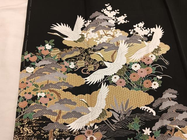 平和屋着物■豪華黒留袖　飛鶴花文　金彩　正絹　逸品　BAAX5510mz