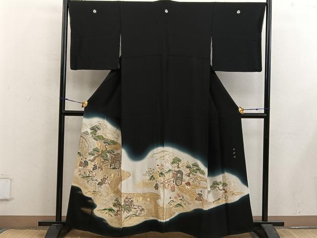 平和屋着物■豪華黒留袖 澪標図 寿光織 暈し染め 金糸 正絹 逸品 BAAX5515mz