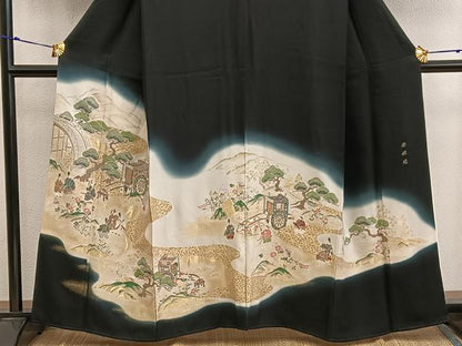 平和屋着物■豪華黒留袖 澪標図 寿光織 暈し染め 金糸 正絹 逸品 BAAX5515mz
