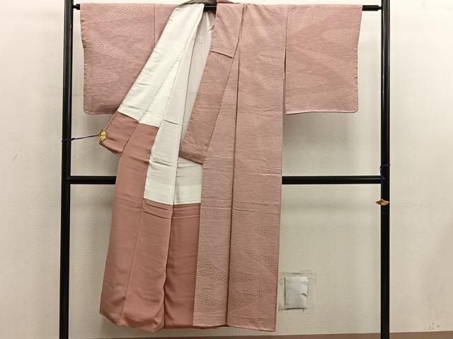平和屋着物■上質な色無地　七宝花地紋　宍色　正絹　逸品　BAAX5520mz