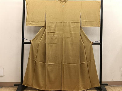 平和屋着物■上質な色無地 木目地紋 山吹茶色 鈴乃屋扱い 正絹 逸品 BAAX5522mz