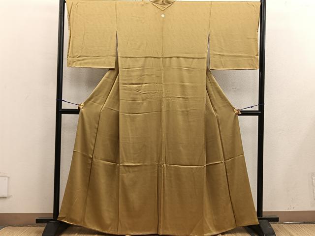 平和屋着物■上質な色無地 木目地紋 山吹茶色 鈴乃屋扱い 正絹 逸品 BAAX5522mz