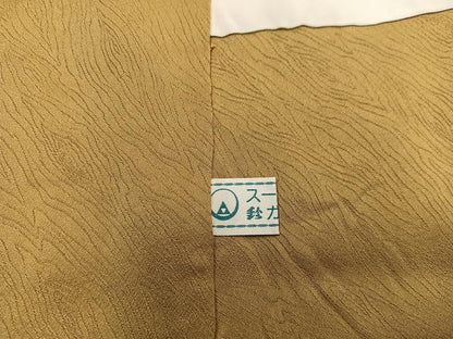 平和屋着物■上質な色無地 木目地紋 山吹茶色 鈴乃屋扱い 正絹 逸品 BAAX5522mz