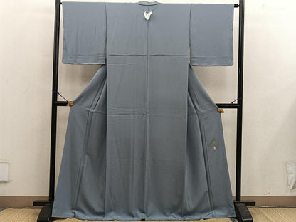平和屋着物●本草木染作家　瑞寶　色無地　堅牢草木染　灰青色　反端付き　正絹　逸品　未使用　BAAX5524mz