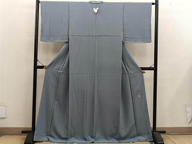 平和屋着物●本草木染作家　瑞寶　色無地　堅牢草木染　灰青色　反端付き　正絹　逸品　未使用　BAAX5524mz