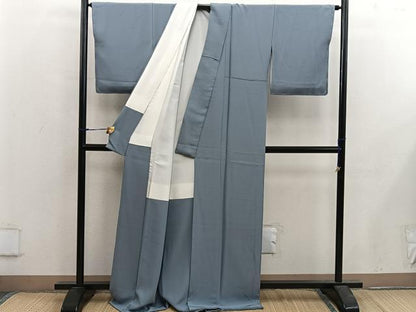 平和屋着物●本草木染作家　瑞寶　色無地　堅牢草木染　灰青色　反端付き　正絹　逸品　未使用　BAAX5524mz