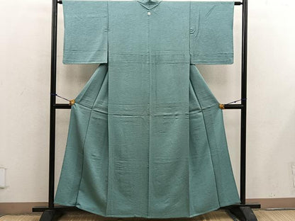 平和屋着物▽上質な色無地　単衣　霞地紋　山葵色　正絹　逸品　BAAX5526mz
