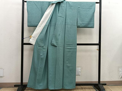 平和屋着物▽上質な色無地　単衣　霞地紋　山葵色　正絹　逸品　BAAX5526mz