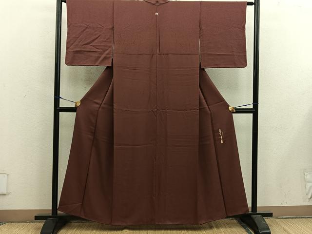 平和屋着物■本草木染作家　瑞寶　色無地　紋意匠　栗皮茶色　正絹　逸品　BAAX5527mz