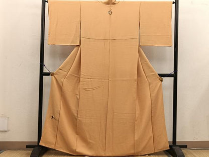 平和屋着物■上質な色無地　刺繍　ワンポイント　草花文　狐色　正絹　逸品　BAAX5530mz