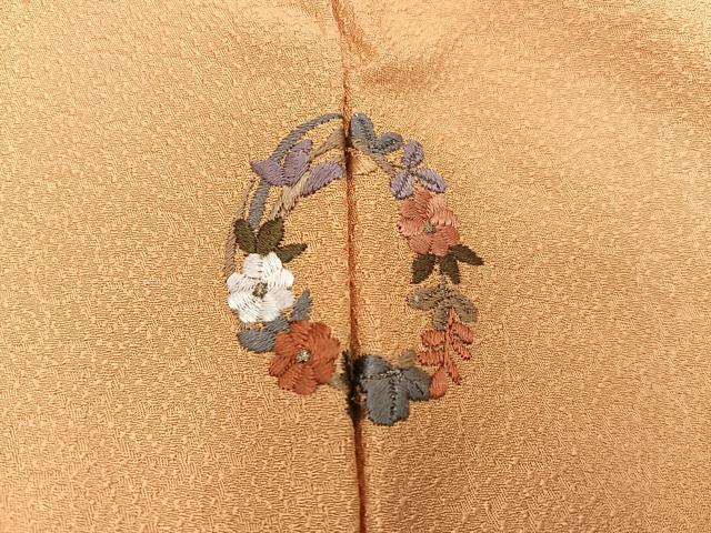 平和屋着物■上質な色無地　刺繍　ワンポイント　草花文　狐色　正絹　逸品　BAAX5530mz
