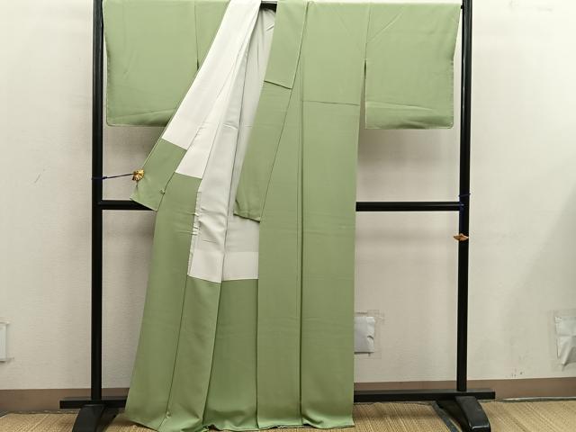 平和屋着物●上質な色無地　青朽葉色　さが美扱い　正絹　逸品　BAAX5532mz