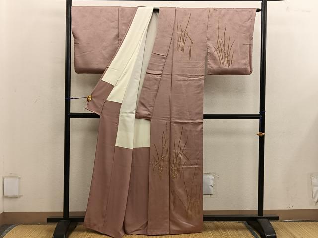 平和屋着物■訪問着　刺繍　草葉文　正絹　逸品　BAAX5542mz