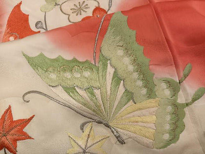 平和屋着物■豪華振袖 総刺繍 舞蝶枝梅文 暈し染め 金銀糸 正絹 逸品 BAAX5544mz