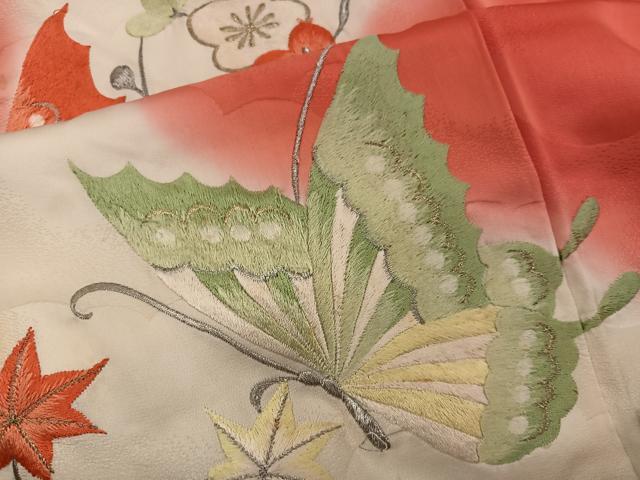 平和屋着物■豪華振袖 総刺繍 舞蝶枝梅文 暈し染め 金銀糸 正絹 逸品 BAAX5544mz