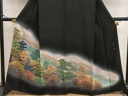 平和屋着物■豪華黒留袖 作家物 風景文 暈し染め 金彩 正絹 逸品 BAAX5546mz
