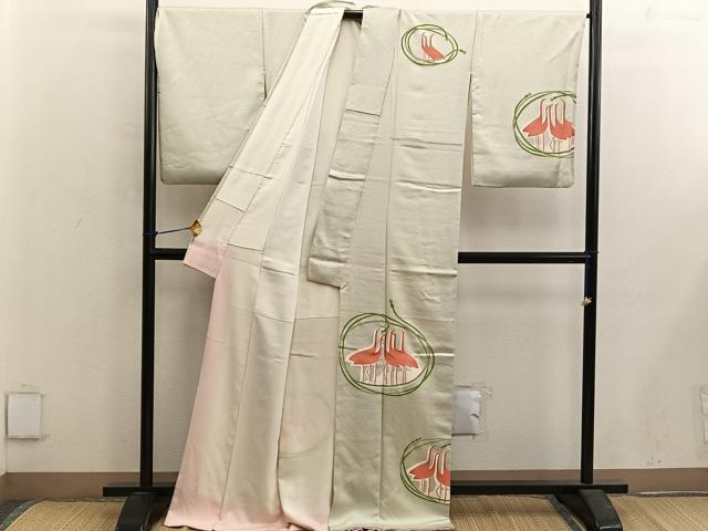 平和屋着物■訪問着 刺繍 群鶴文 正絹 逸品 BAAX5559mz