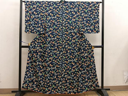 平和屋着物■上質な小紋　型染め　陶器花文　正絹　逸品　BAAX5564mz