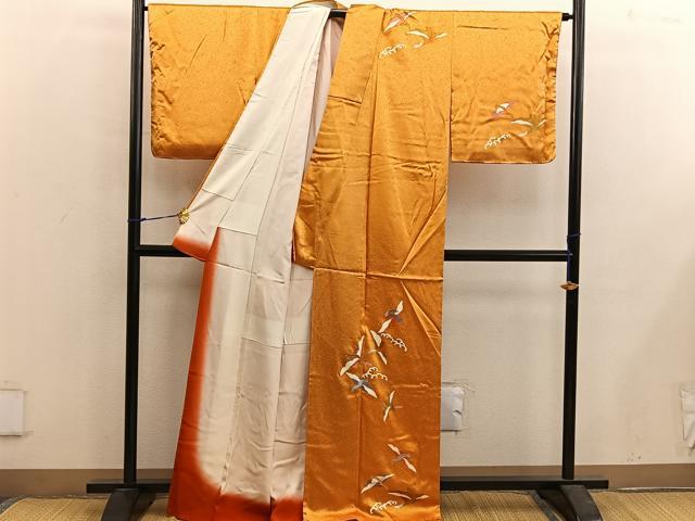 平和屋着物■訪問着　駒刺繍　飛鶴文　金彩　正絹　逸品　未使用　BAAX5570mz