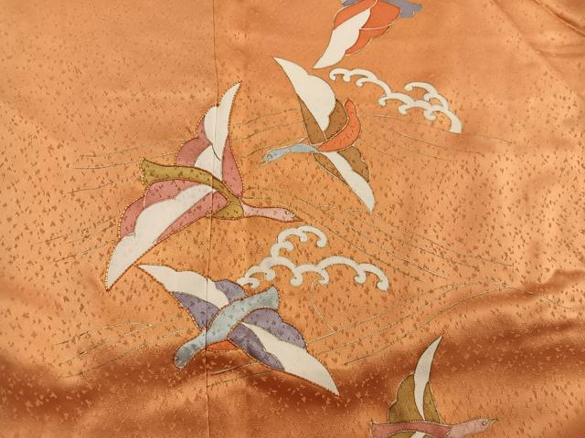 平和屋着物■訪問着　駒刺繍　飛鶴文　金彩　正絹　逸品　未使用　BAAX5570mz