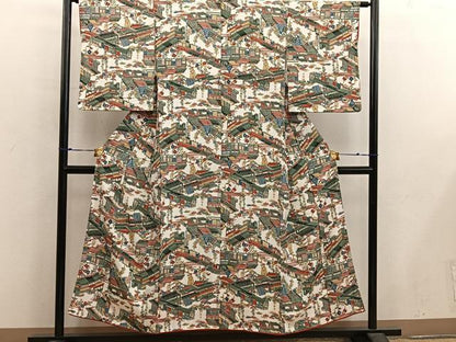 平和屋着物■上質な小紋　型染め　風景文　正絹　逸品　BAAX5571mz