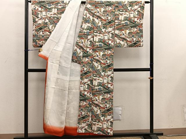 平和屋着物■上質な小紋　型染め　風景文　正絹　逸品　BAAX5571mz
