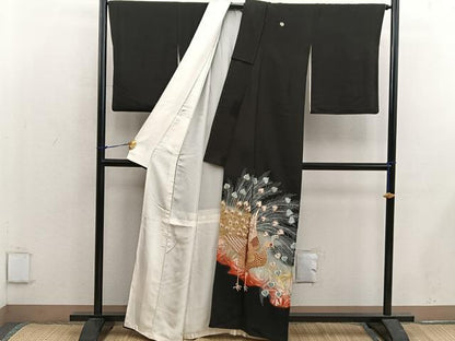 平和屋着物■豪華黒留袖 総刺繍 孔雀 暈し染め 金糸 正絹 逸品 BAAX5579mz