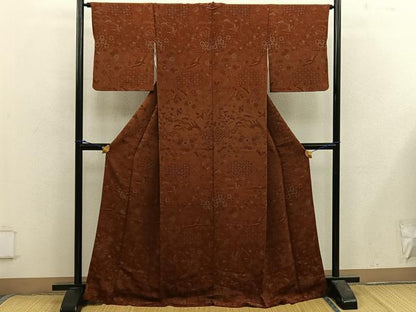 平和屋着物■上質な小紋　飛鶴七宝花文　鬼しぼ縮緬　正絹　逸品　BAAX5590mz