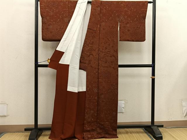 平和屋着物■上質な小紋　飛鶴七宝花文　鬼しぼ縮緬　正絹　逸品　BAAX5590mz