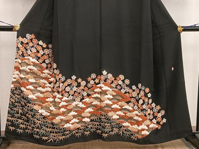平和屋着物■豪華黒留袖　作家物　　駒刺繍　松竹梅　正絹　逸品　BAAX5592mz