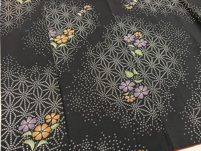 平和屋着物■上質な小紋　草花文　黒地　正絹　逸品　BAAX5602mz
