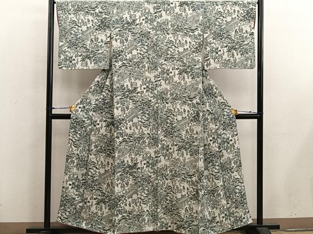 平和屋着物■上質な小紋 人物風景文 正絹 逸品 BAAX5607mz