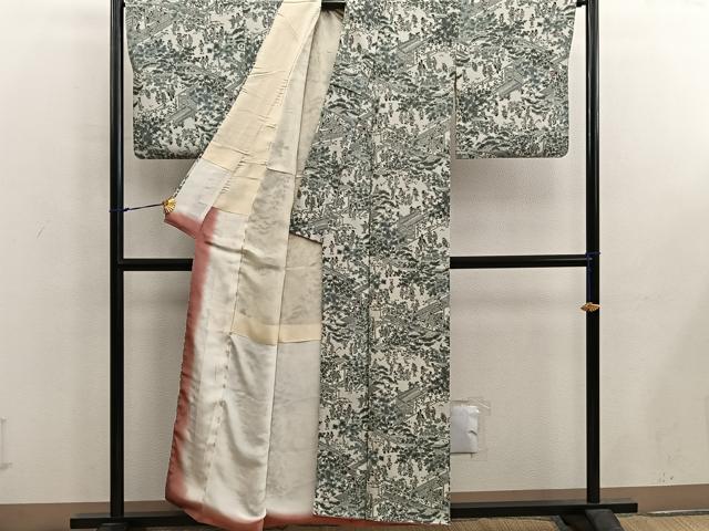 平和屋着物■上質な小紋 人物風景文 正絹 逸品 BAAX5607mz