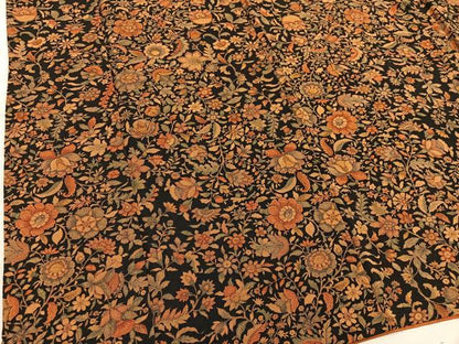 平和屋着物■上質な小紋　更紗花文　黒地　鬼しぼ縮緬　正絹　逸品　BAAX5614mz