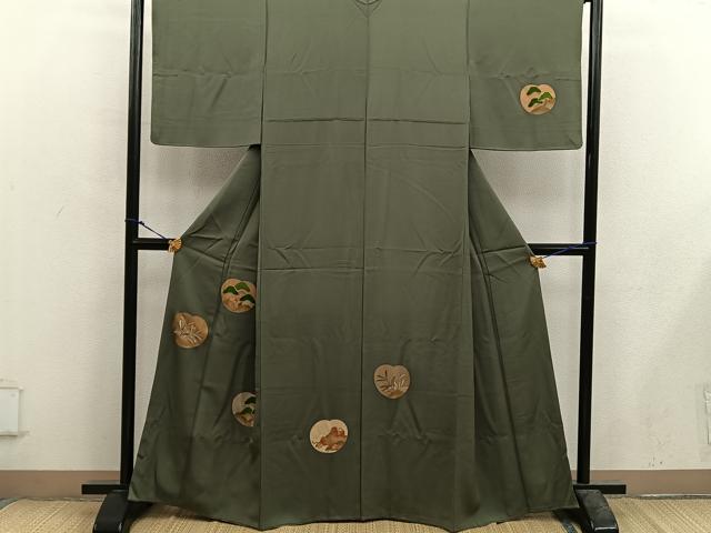 平和屋着物■訪問着　駒刺繍　草葉松文　正絹　逸品　BAAX5616mz