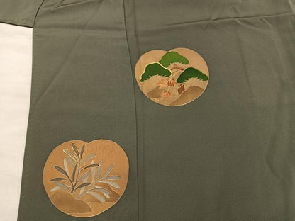 平和屋着物■訪問着　駒刺繍　草葉松文　正絹　逸品　BAAX5616mz