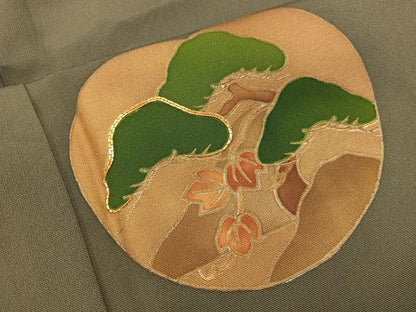 平和屋着物■訪問着　駒刺繍　草葉松文　正絹　逸品　BAAX5616mz
