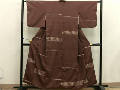 平和屋着物■上質な小紋　お召地　横段文　正絹　逸品　BAAX5621mz