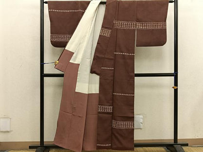平和屋着物■上質な小紋　お召地　横段文　正絹　逸品　BAAX5621mz