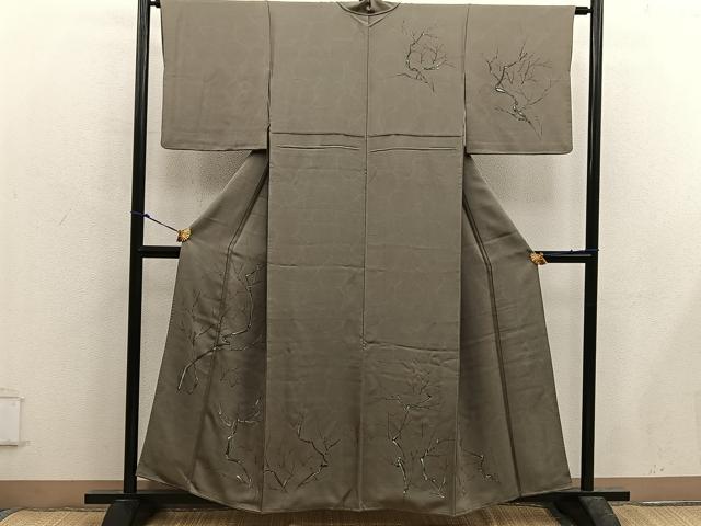 平和屋着物■訪問着　手描き　枝葉文　正絹　逸品　BAAX5623mz