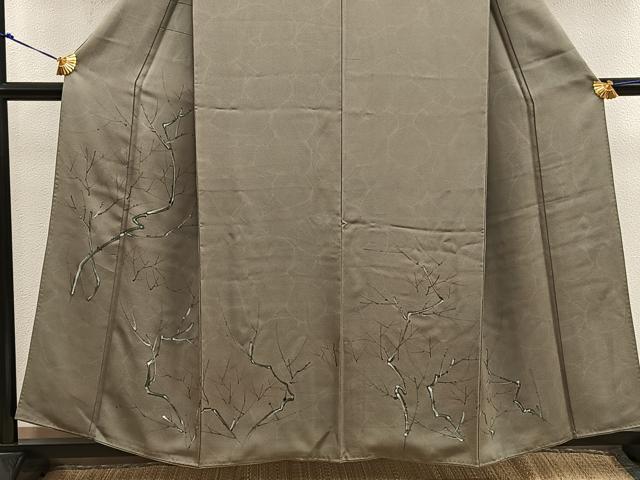 平和屋着物■訪問着　手描き　枝葉文　正絹　逸品　BAAX5623mz