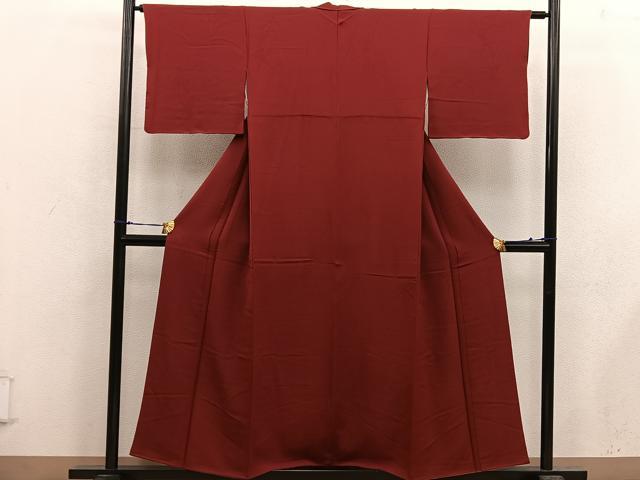 平和屋着物■上質な色無地　草花地紋　赤錆色　正絹　逸品　BAAX5631mz